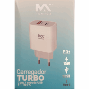 carregador maxmidia tipo c e usb 15w